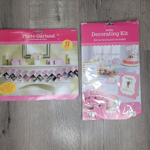 Baby's First Birthday Photo Garland & Decorating Kit Pink pink baby girl - Picture 6 of 7